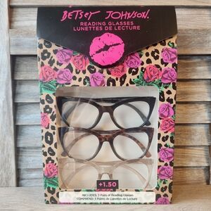 Betsey Johnson Reading Glasses +1.50 Readers 3 Pack  Catseye Tortoise Pale Black
